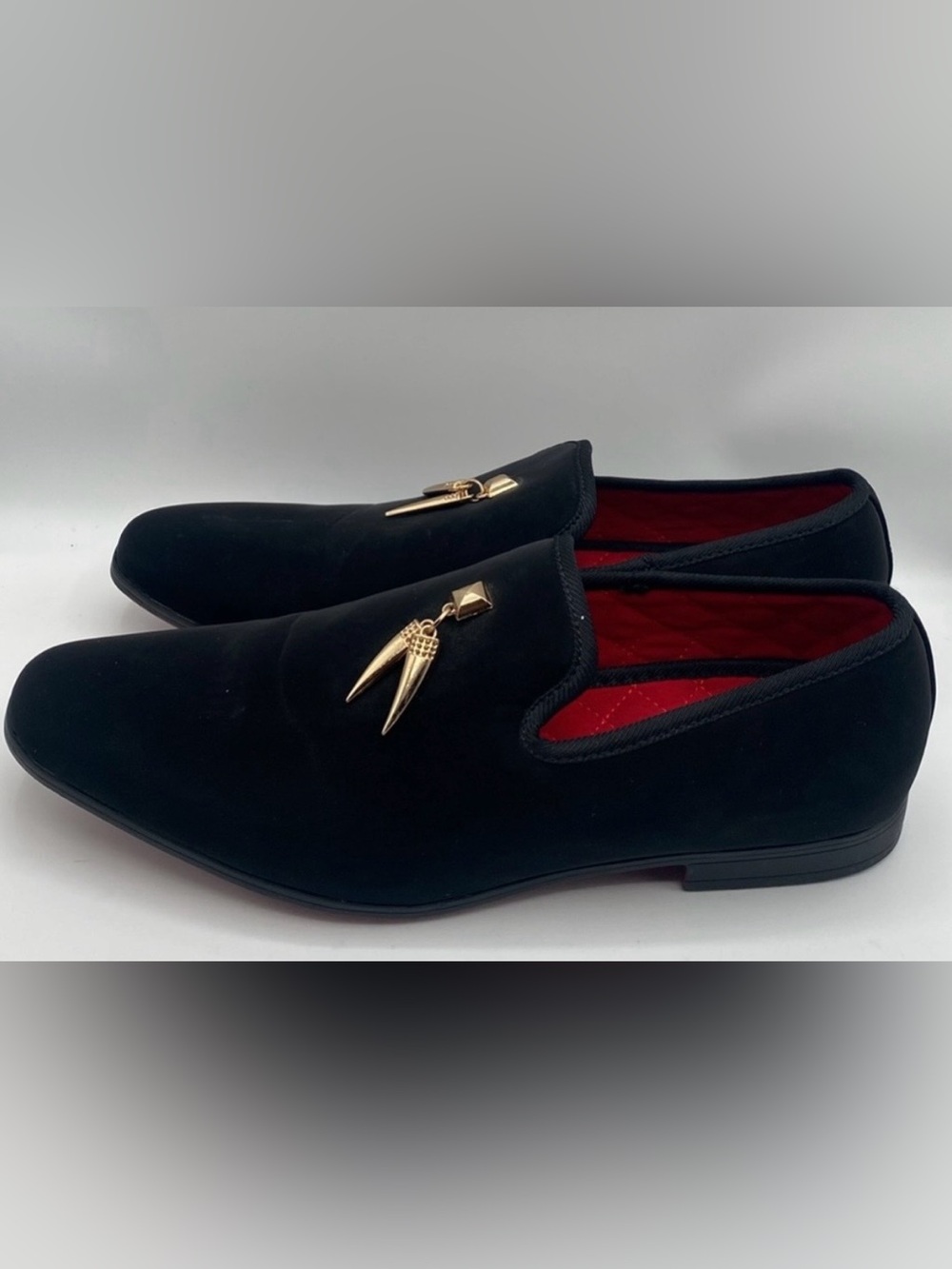 Men's Black Velvet Slip-On Loafers with Gold Detail